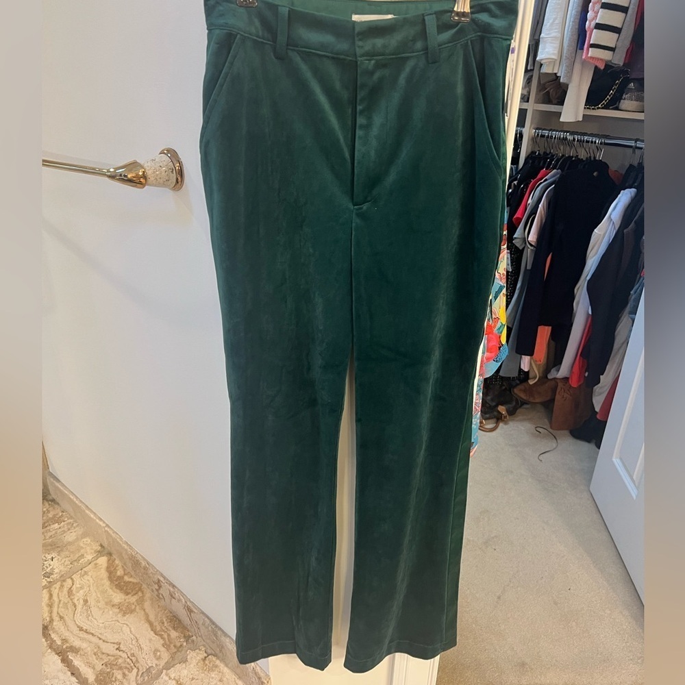NWOT Avec Les Filles Faux Suede Tuxedo Pants Green Straight Leg size 4 - Picture 4 of 5